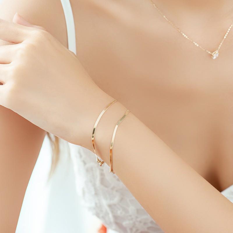 【台北奧斯珠寶】14K金手鍊 扁蛇骨蛇皮女刀片手腳鍊 黃金珠寶首飾-細節圖2