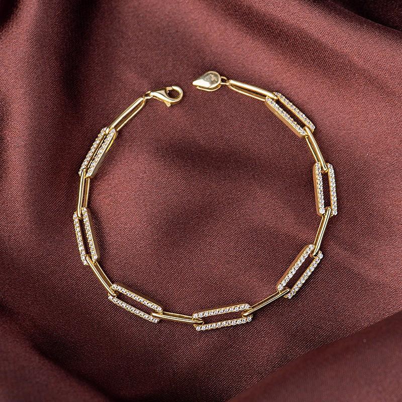 【台北奧斯珠寶】14k金手鍊女款 方塊鑲嵌手飾 黃金珠寶首飾-細節圖5