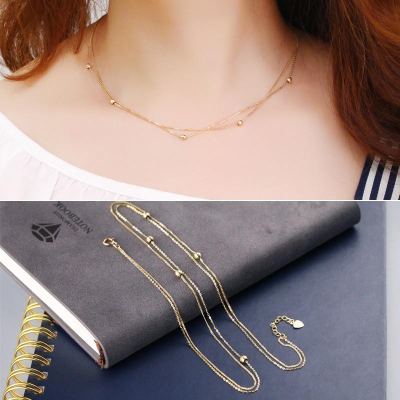 【台北奧斯珠寶】14k金項鍊女款 鎖骨鏈小金珠頸鍊雙層項鍊-細節圖2