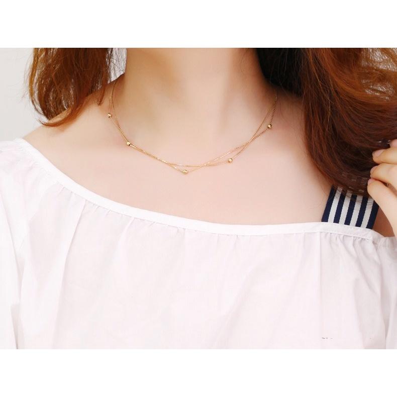 【台北奧斯珠寶】14k金項鍊女款 鎖骨鏈小金珠頸鍊雙層項鍊-細節圖4
