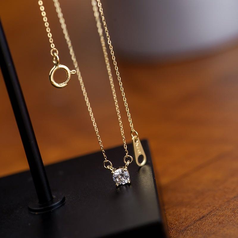 【台北奧斯珠寶】14K金項鍊 四爪鑲嵌小圓鑽鎖骨鏈頸鍊 黃金珠寶首飾-細節圖2