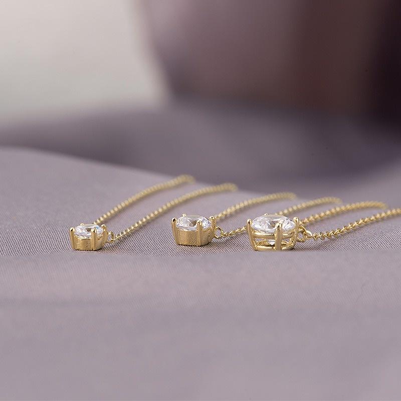 【台北奧斯珠寶】14K金項鍊 四爪鑲嵌小圓鑽鎖骨鏈頸鍊 黃金珠寶首飾-細節圖3