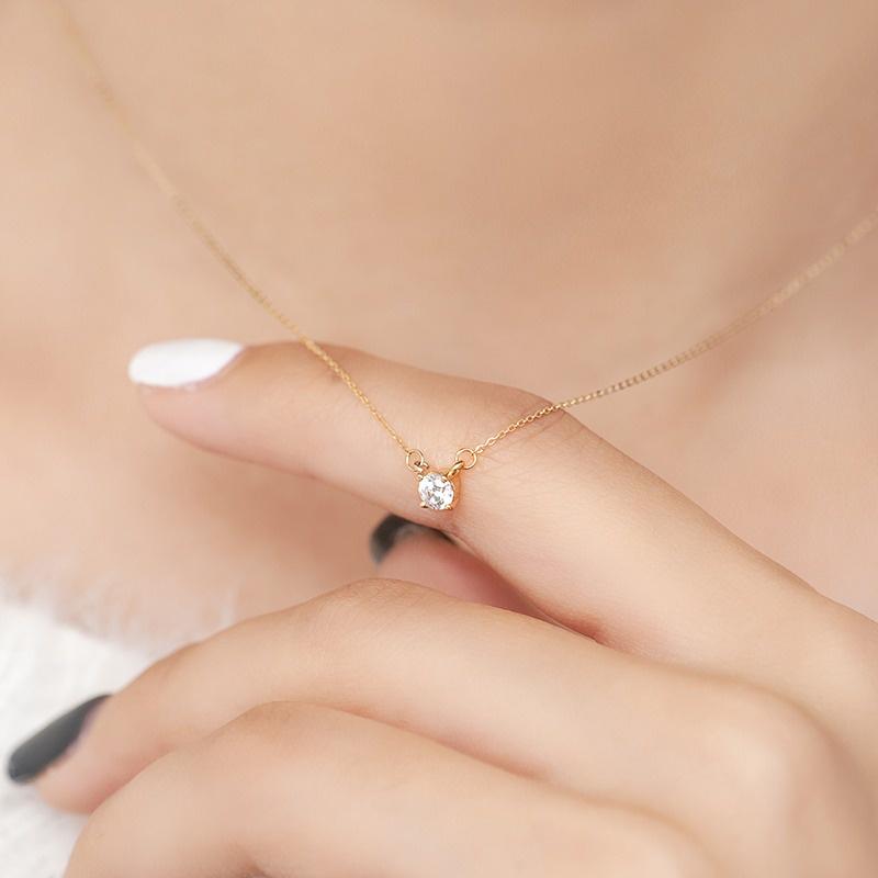 【台北奧斯珠寶】14K金項鍊 四爪鑲嵌小圓鑽鎖骨鏈頸鍊 黃金珠寶首飾-細節圖5