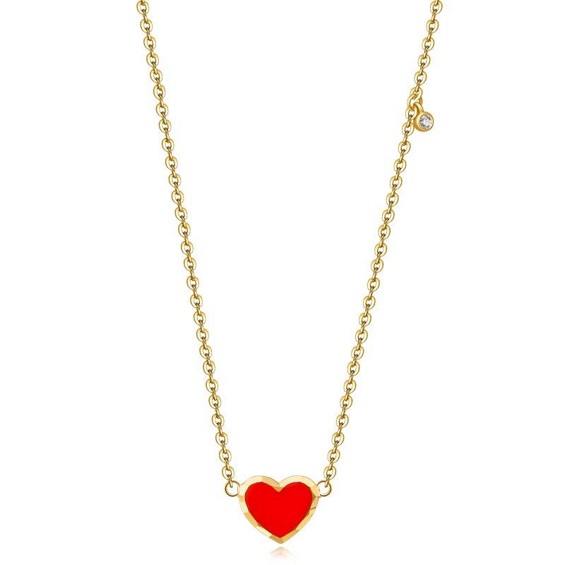 【台北奧斯珠寶】14K金項鍊 彩釉紅桃心鎖骨鏈頸鍊 黃金珠寶首飾-細節圖3