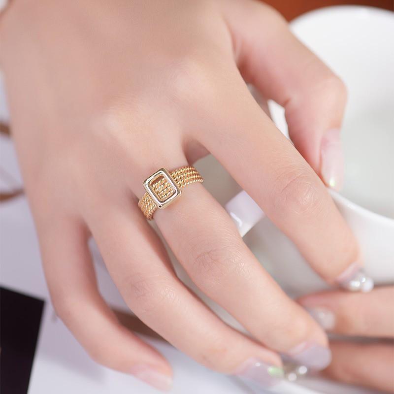 【台北奧斯珠寶】14k金戒指女款 麻花方塊食指戒指環 黃金珠寶首飾-細節圖6