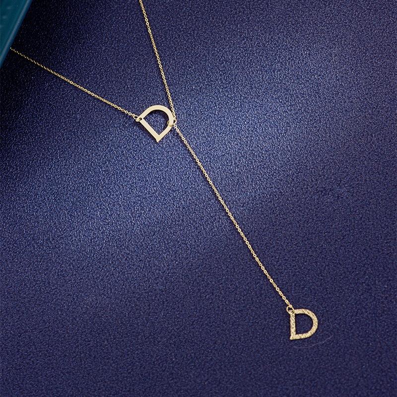 【台北奧斯珠寶】14K金項鍊女款 刻面字母D鎖骨鏈一體鏈 黃金珠寶首飾-細節圖3