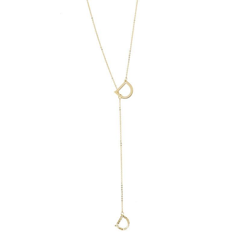 【台北奧斯珠寶】14K金項鍊女款 刻面字母D鎖骨鏈一體鏈 黃金珠寶首飾-細節圖4