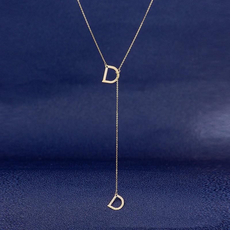 【台北奧斯珠寶】14K金項鍊女款 刻面字母D鎖骨鏈一體鏈 黃金珠寶首飾-細節圖5