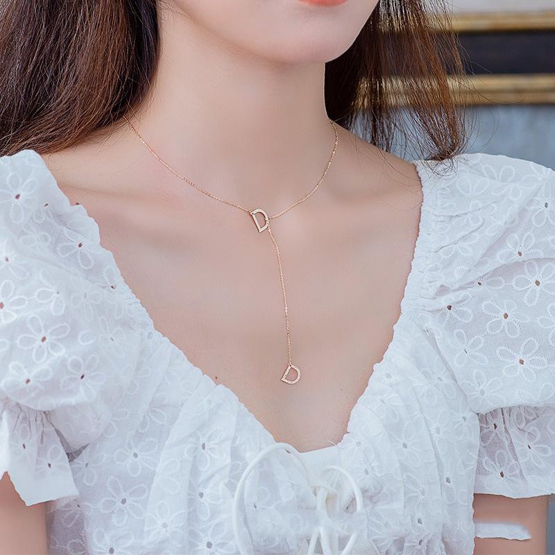 【台北奧斯珠寶】14K金項鍊女款 刻面字母D鎖骨鏈一體鏈 黃金珠寶首飾-細節圖6