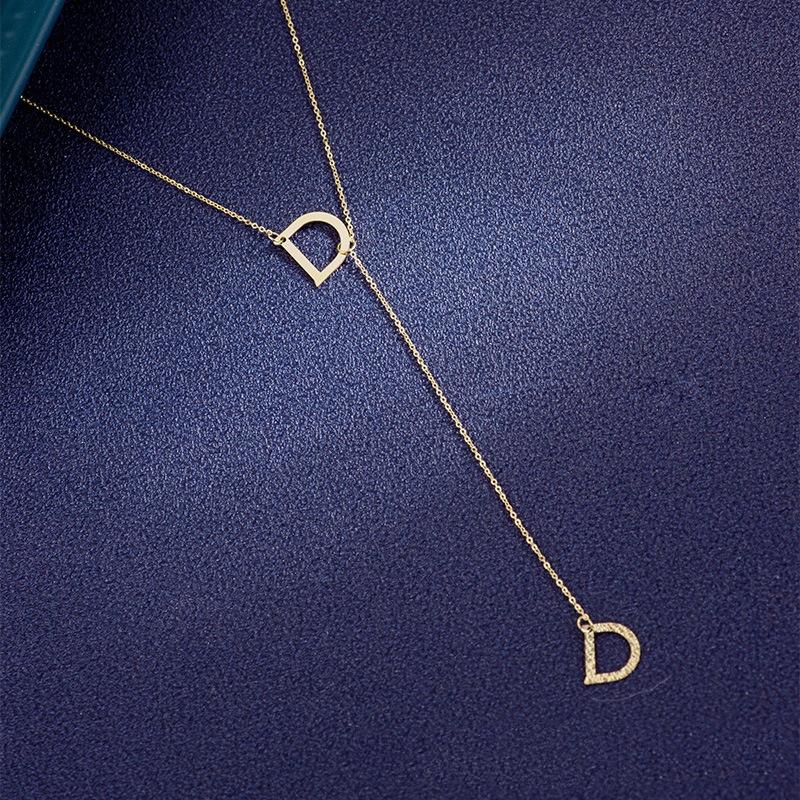 【台北奧斯珠寶】14K金項鍊女款 刻面字母D鎖骨鏈一體鏈 黃金珠寶首飾-細節圖8