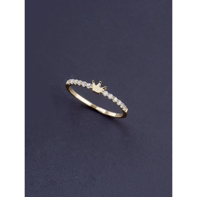 【台北奧斯珠寶】14k金戒指女款 皇冠鑲嵌排鋯細尾戒指環
