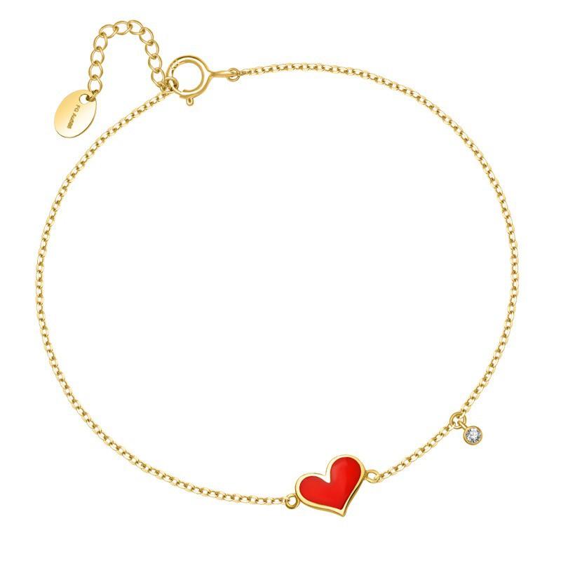 【台北奧斯珠寶】14K金手鍊 彩釉愛心調節鏈 黃金珠寶首飾-細節圖2