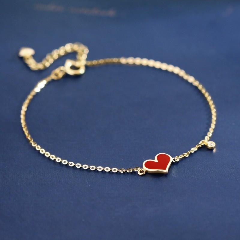 【台北奧斯珠寶】14K金手鍊 彩釉愛心調節鏈 黃金珠寶首飾-細節圖3