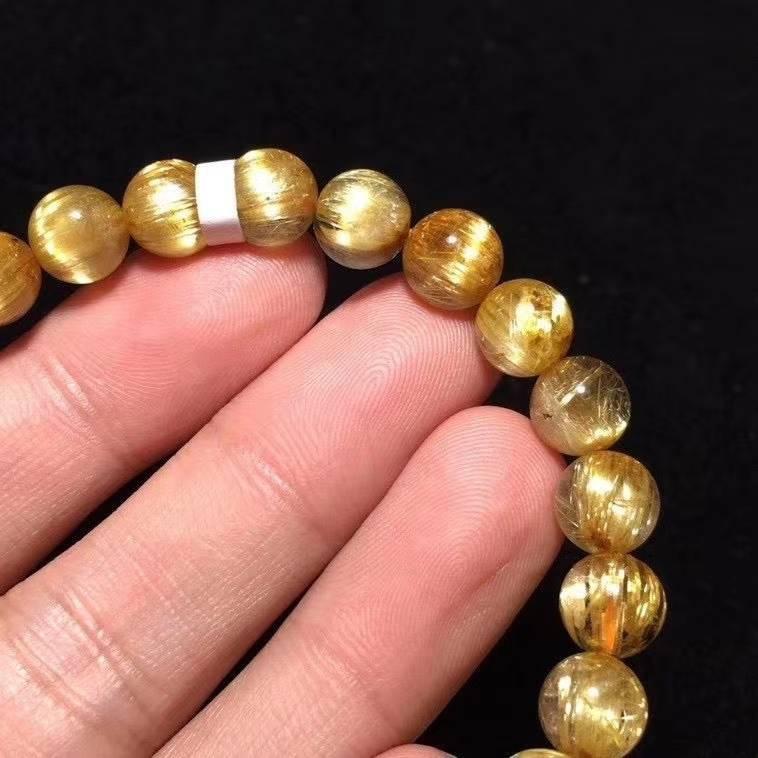 老礦天然鈦晶手鍊,顏色金黃,髮絲又閃又順,形成貓眼,性價比高鈦晶手排.女士精品天然鈦晶招財助事業(鈦晶.手排.招財.事業-細節圖4