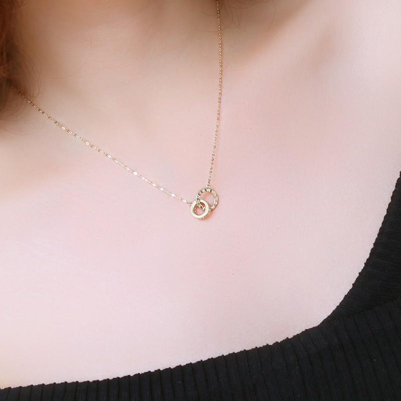 【台北奧斯珠寶】14k金項鍊女款 羅馬數字雙環鎖骨鏈頸鍊 黃金珠寶首飾-細節圖2