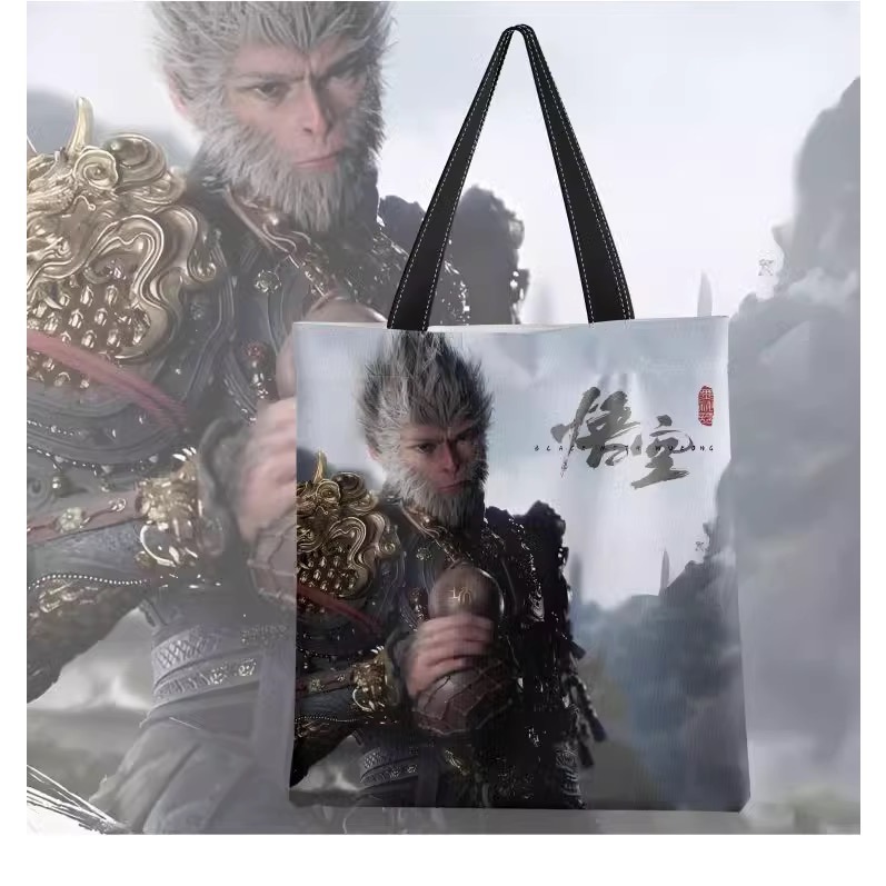 黑神話悟空帆布包2024新手提單肩包 手提袋 大容量學生通勤托特包帆布袋 大容量手提包包 單肩包包 手提包-細節圖4