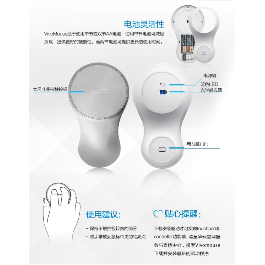 華碩藍芽滑鼠 Asus VivoMouse WT710/WT720 多功能無線觸控板遙控器三合一光學滑鼠辦公滑鼠-細節圖5