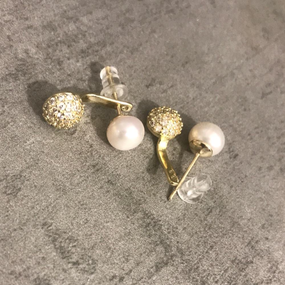 韓國純銀耳環/珍珠鑽戒指-細節圖2