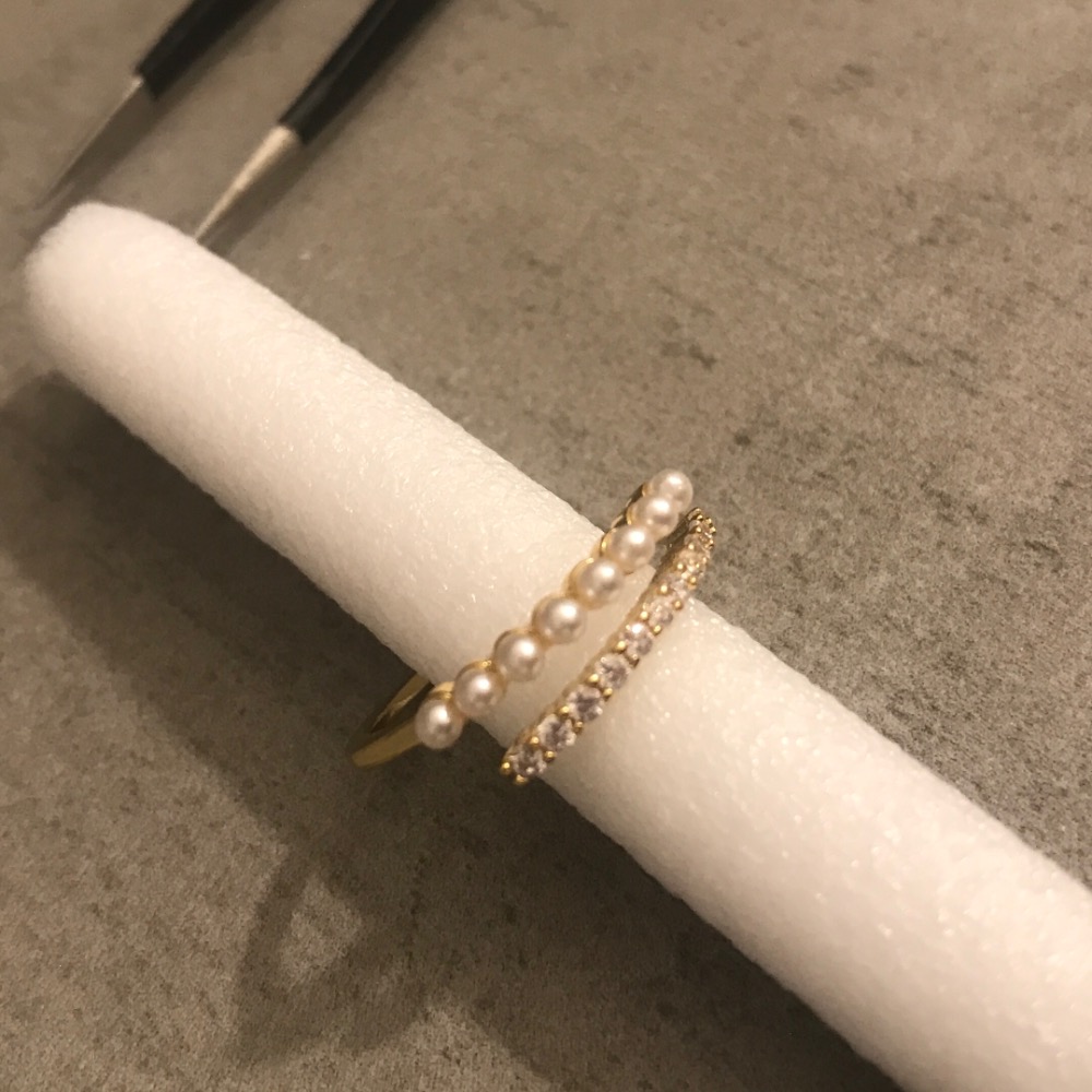 韓國純銀耳環/珍珠鑽戒指-細節圖4