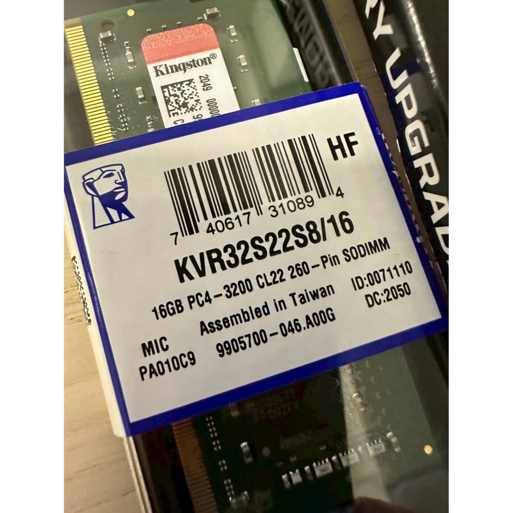 Kingston 金士頓 DDR4 3200 16GB 筆記型記憶體(KVR32S22S8/16)-細節圖2