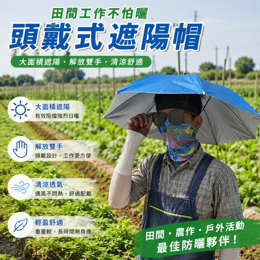 頭戴式戶外遮陽傘 戶外遮陽傘 釣魚雨傘 傘帽 釣魚傘 雨傘帽 雨傘 傘 折疊傘 遮陽傘 摺疊傘 斗笠 EA506-細節圖3