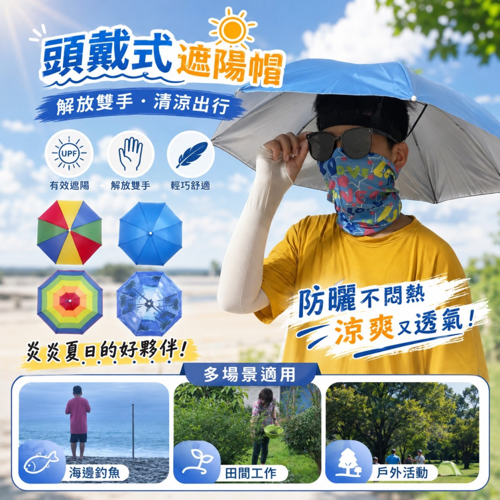 頭戴式戶外遮陽傘 戶外遮陽傘 釣魚雨傘 傘帽 釣魚傘 雨傘帽 雨傘 傘 折疊傘 遮陽傘 摺疊傘 斗笠 EA506-細節圖4
