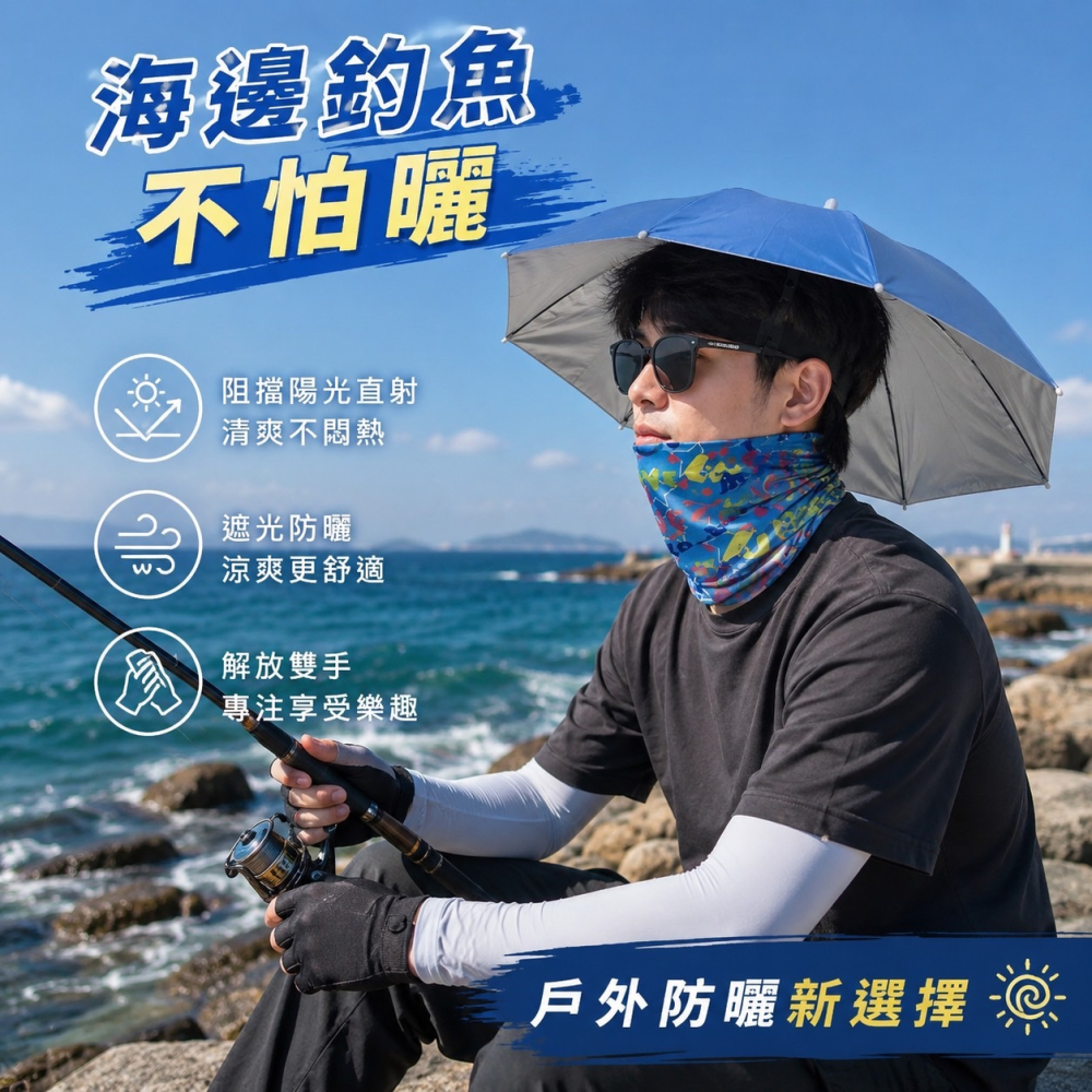 頭戴式戶外遮陽傘 戶外遮陽傘 釣魚雨傘 傘帽 釣魚傘 雨傘帽 雨傘 傘 折疊傘 遮陽傘 摺疊傘 斗笠 EA506-細節圖6