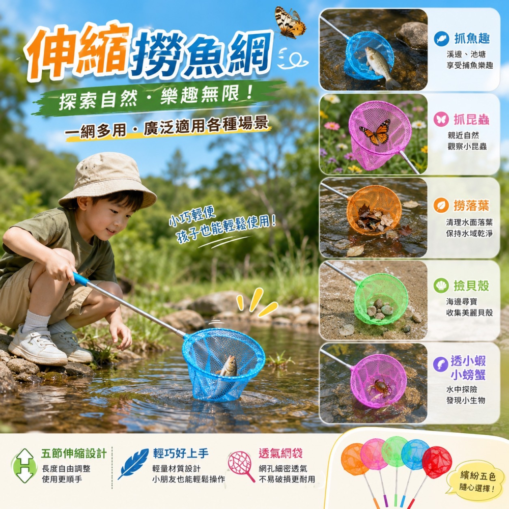捕捉網 魚網 捉碟網 伸縮捕捉網 抓魚網 蝴蝶網 抓蝦網 撈魚網 伸縮網 捕蟲網 捕蝶網 網子 魚撈 撈網 EA440-細節圖2