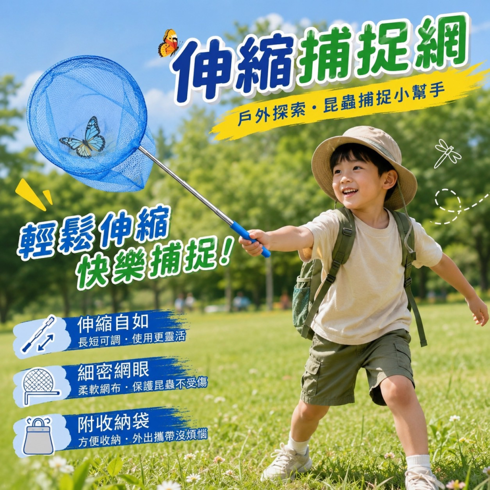 捕捉網 魚網 捉碟網 伸縮捕捉網 抓魚網 蝴蝶網 抓蝦網 撈魚網 伸縮網 捕蟲網 捕蝶網 網子 魚撈 撈網 EA440-細節圖7
