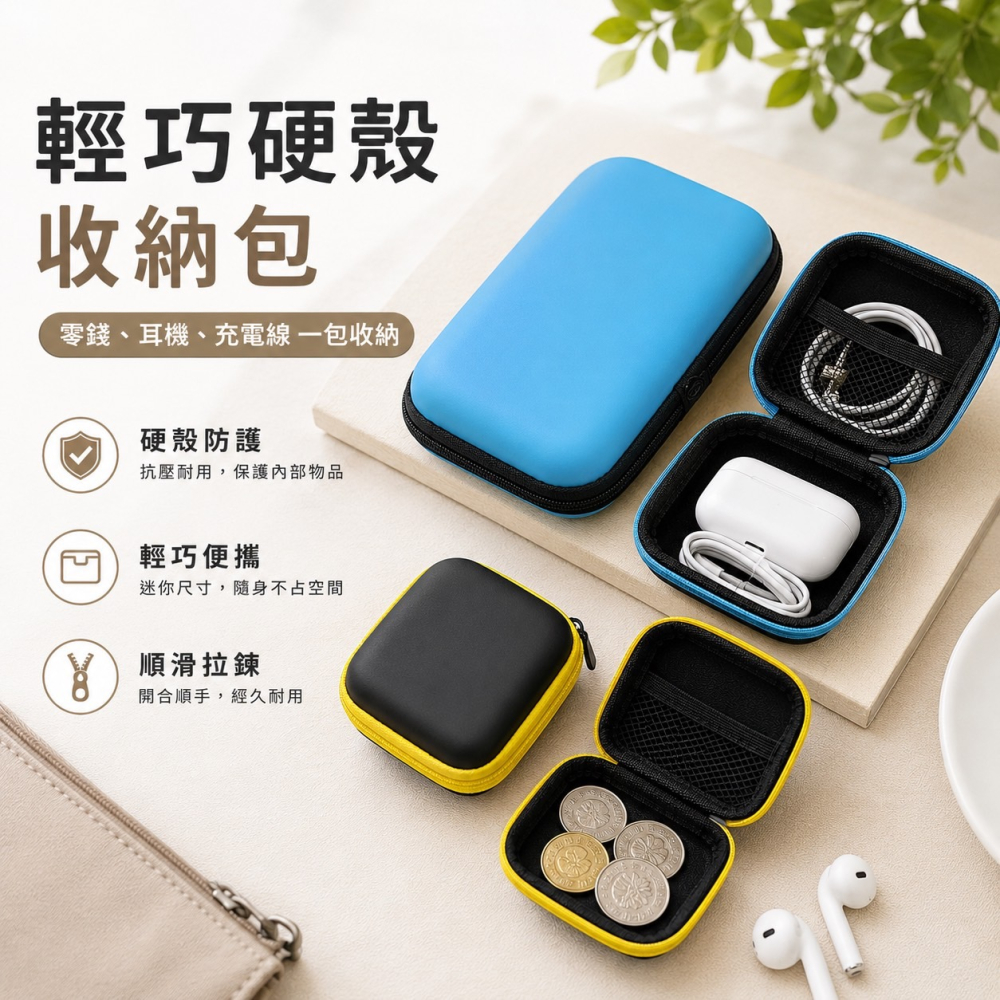 耳機收納包 防震收納包 黑色 時尚 質感 堅固 耳機收納包 零錢包 耳機收納盒 收納盒 耳機配件 EA313-細節圖4