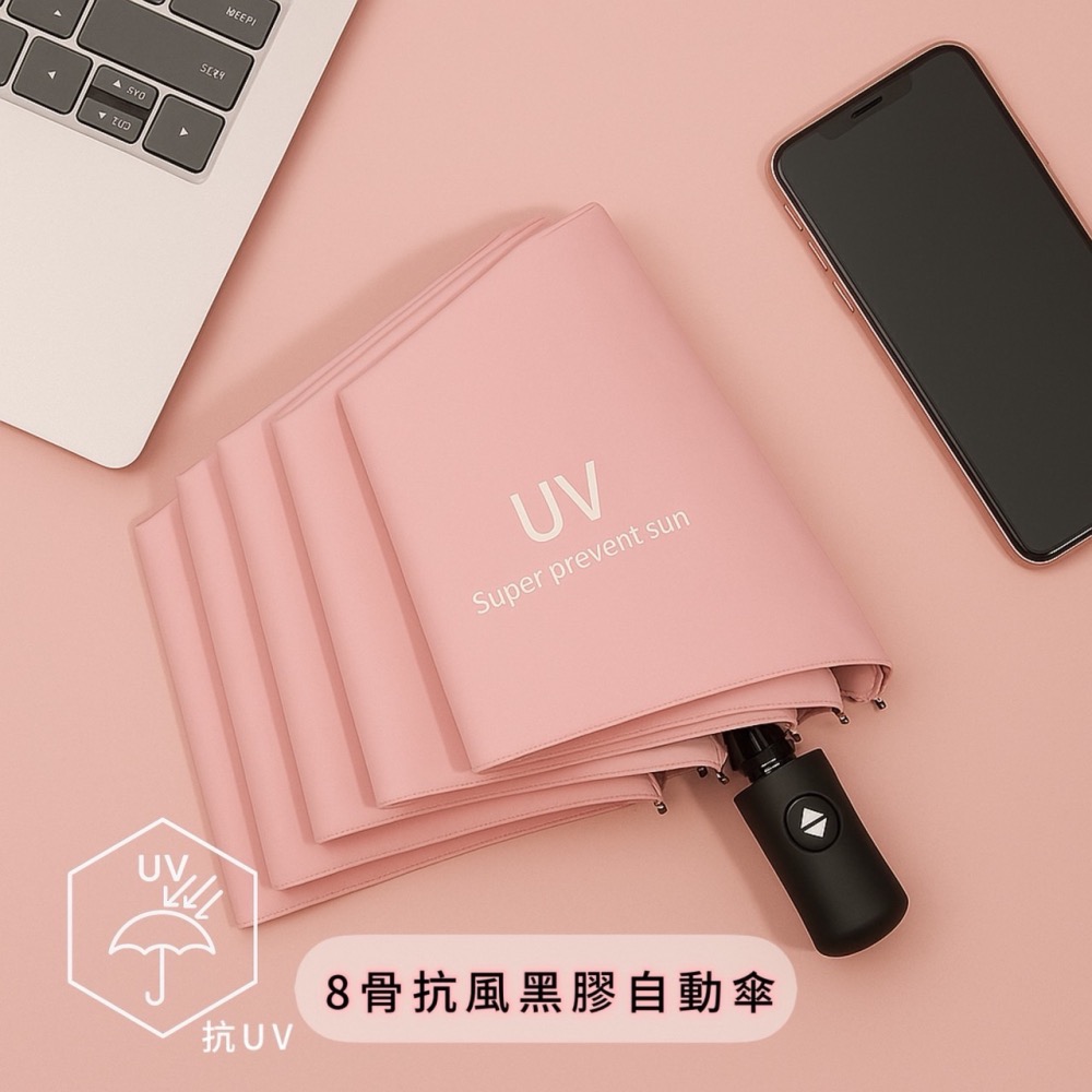 黑膠自動折疊雨傘 8骨自動傘 加大雨傘 黑膠傘 折疊傘 晴雨傘 陽傘 雨傘 遮陽傘 自動摺疊傘 大雨傘 EA901-細節圖6