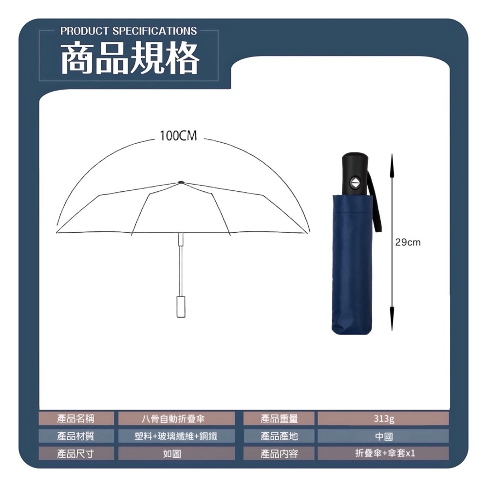 黑膠自動折疊雨傘 8骨自動傘 加大雨傘 黑膠傘 折疊傘 晴雨傘 陽傘 雨傘 遮陽傘 自動摺疊傘 大雨傘 EA901-細節圖9