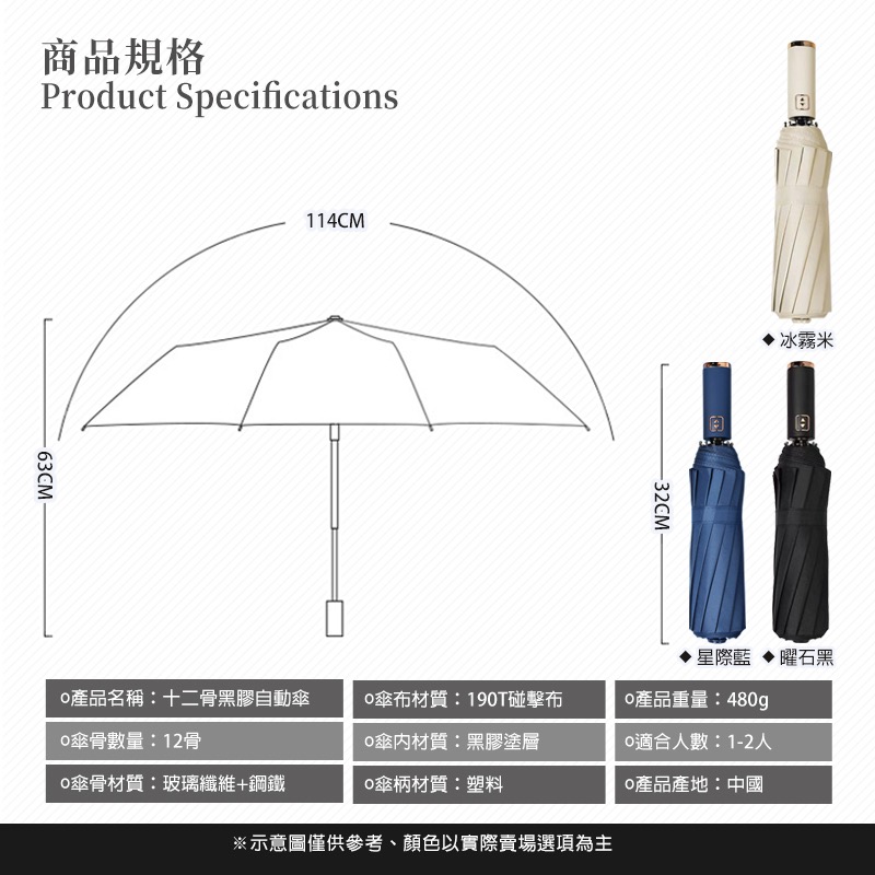 莫蘭迪色折疊雨傘 12骨自動傘 加大雨傘 黑膠傘 折疊傘 晴雨傘 陽傘 雨傘 遮陽傘 自動摺疊傘 大雨傘 GA1045-細節圖9