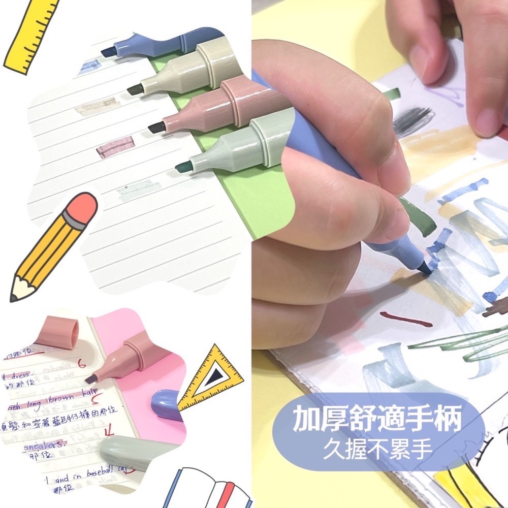 莫奈色螢光筆 螢光筆組 護眼螢光筆 粗細頭 重點筆 彩色筆 標記筆 記號筆 水性筆 筆記筆標記 熒光筆 EA557-細節圖3