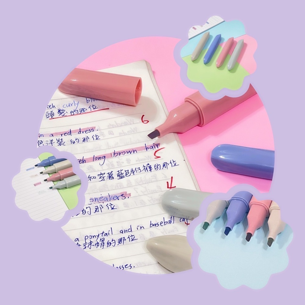 莫奈色螢光筆 螢光筆組 護眼螢光筆 粗細頭 重點筆 彩色筆 標記筆 記號筆 水性筆 筆記筆標記 熒光筆 EA557-細節圖6