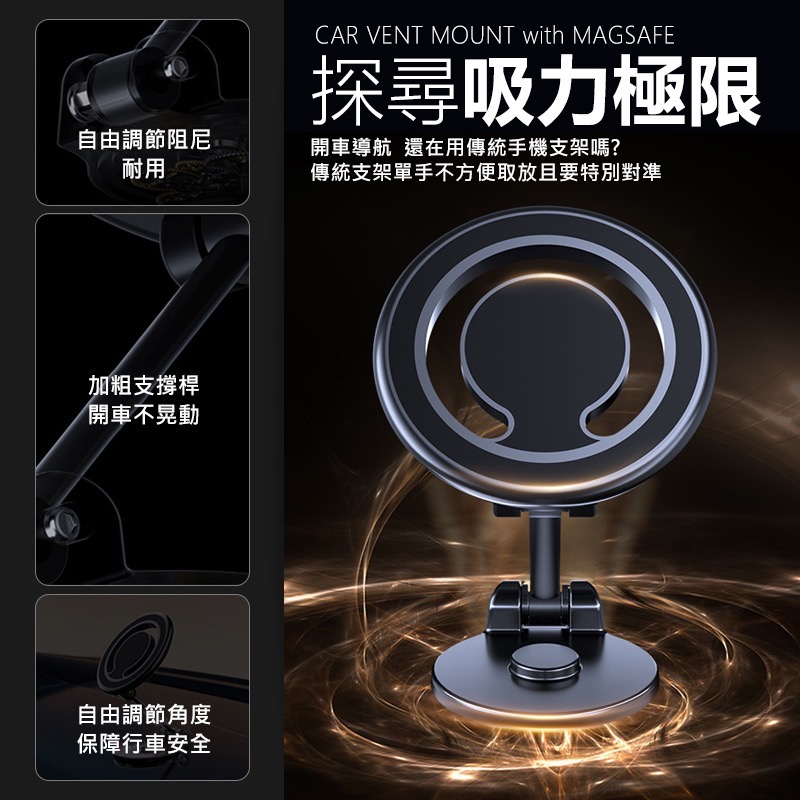汽車手機架 magsafe 支架 汽車 磁吸手機架 車用 折疊磁吸手機架 車用手機架 手機架汽車 磁吸支架 LA0058-細節圖4