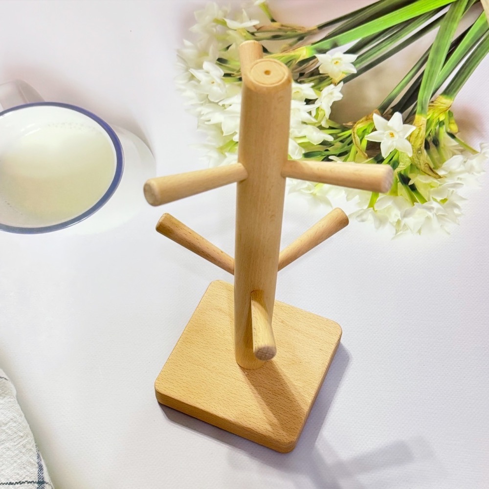 木頭杯架 馬克杯架 水杯掛架 六爪櫸木杯架 杯架 創意杯架 木架 水杯架 杯架廚房收納 瀝水杯架 杯架瀝水架 EA408-細節圖6