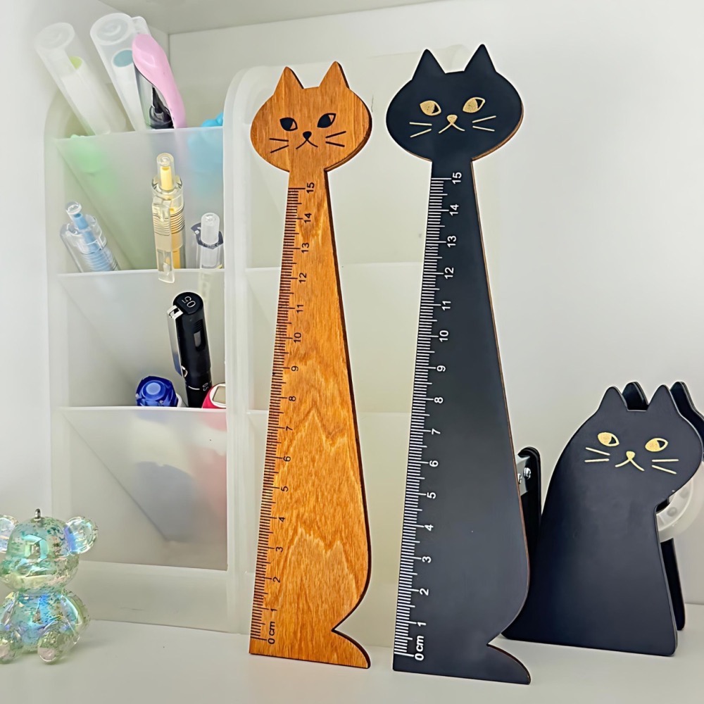 貓咪造型文具 尺 膠檯 膠台 膠帶 15cm 可愛貓咪 量測尺 膠帶台 文具 學生 辦公用品 交換禮物 禮物 EA387-細節圖2