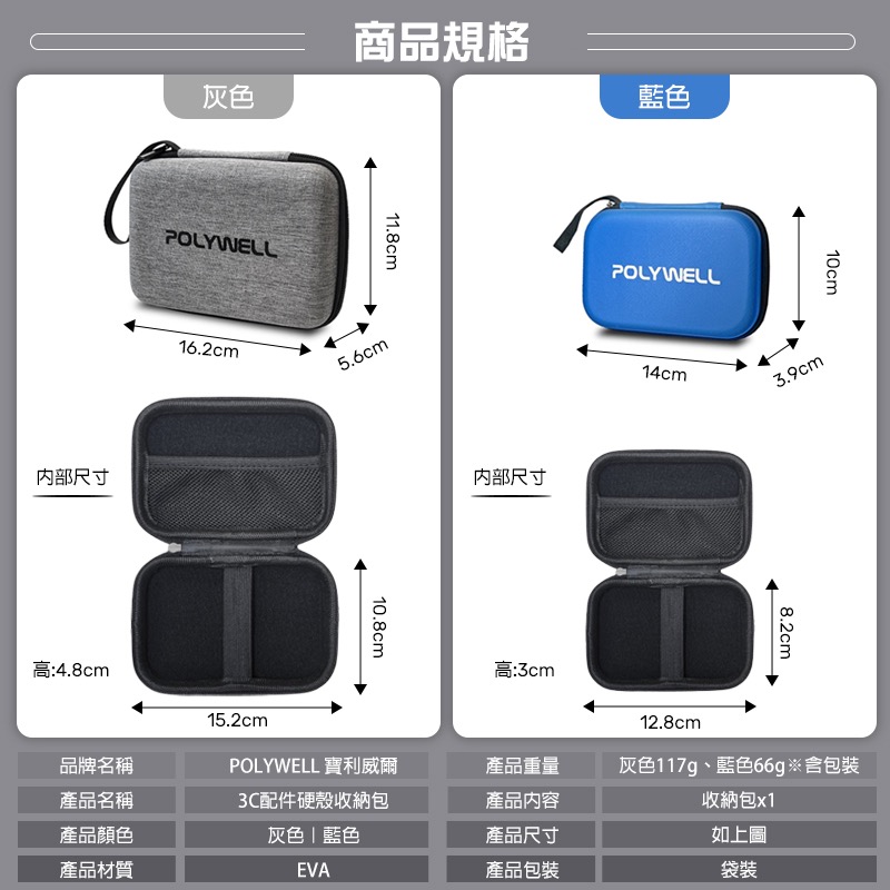 POLYWELL 寶利威爾 3C硬殼配件包 電子產品保護包 旅行收納包 硬殼包 多功能收納包 耐衝擊 IA0082-細節圖8