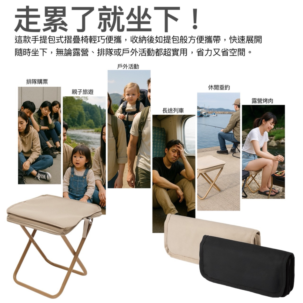 手包式折疊椅 口袋椅 小板凳 摺疊椅 折疊椅 椅子 釣魚椅 排隊椅 露營椅 登山椅 手包折疊凳 童軍椅 椅 EA829-細節圖2