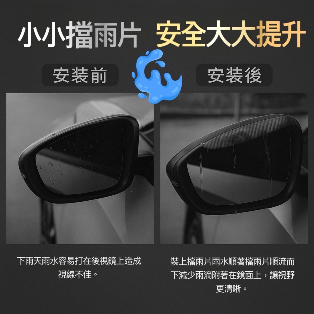後視鏡擋雨片 車用後視鏡雨眉 後照鏡雨擋 汽車後照鏡雨眉 汽車通用雨眉 碳纖維紋雨眉 後照鏡雨眉 通用型雨眉 EA874-細節圖4