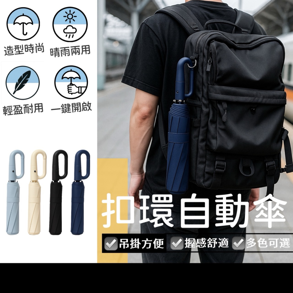 扣環自動傘 自動傘 雨傘 摺疊傘 晴雨傘 遮陽傘 陽傘 抗UV 大雨傘 扣環傘 扣環雨傘 太陽傘 遮陽傘 EA902-細節圖2