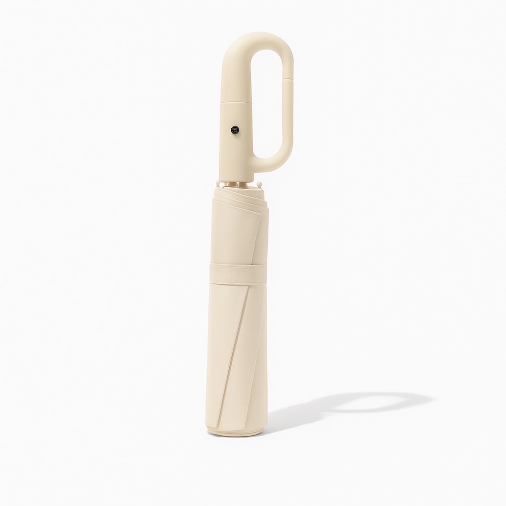 米杏色 扣環自動摺疊傘