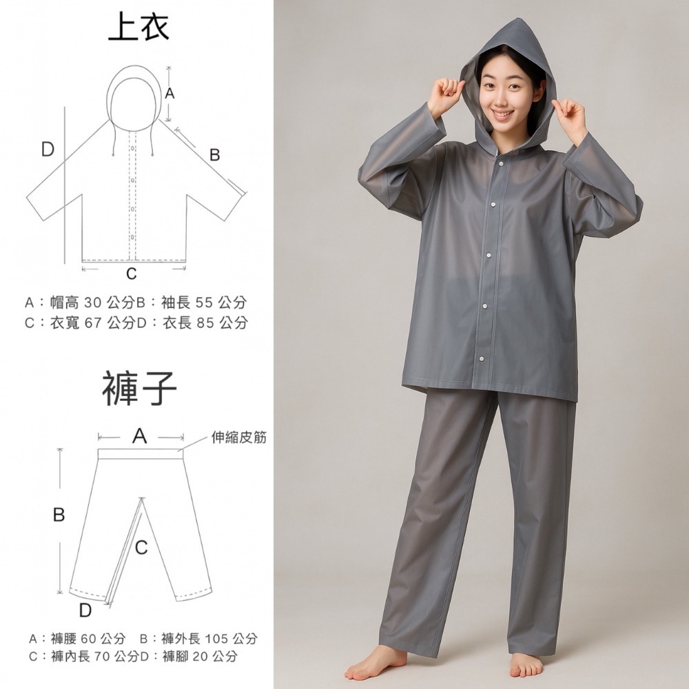 兩件式 EVA雨衣 灰