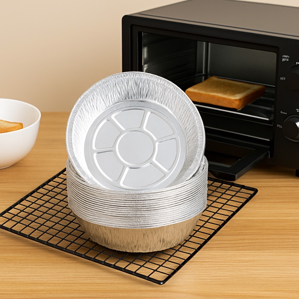錫箔盤 鋁箔盤 8吋烤盤 氣炸鍋用 烤箱用 烘焙盤 外帶餐盒 耐熱容器 烤肉盤 派盤 圓形烤盤 一次性 EA767-02-細節圖6