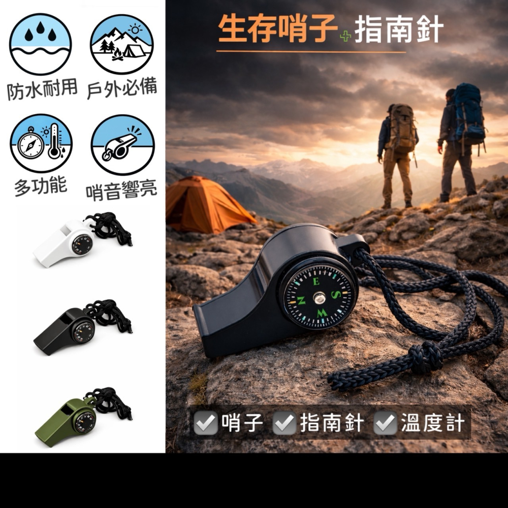 三合一求生哨 指南針＋口哨＋溫度計 野外求生 哨子 救生哨 急救哨 防身防狼 裁判哨子 教練哨 登山露營用品 EA969-細節圖5