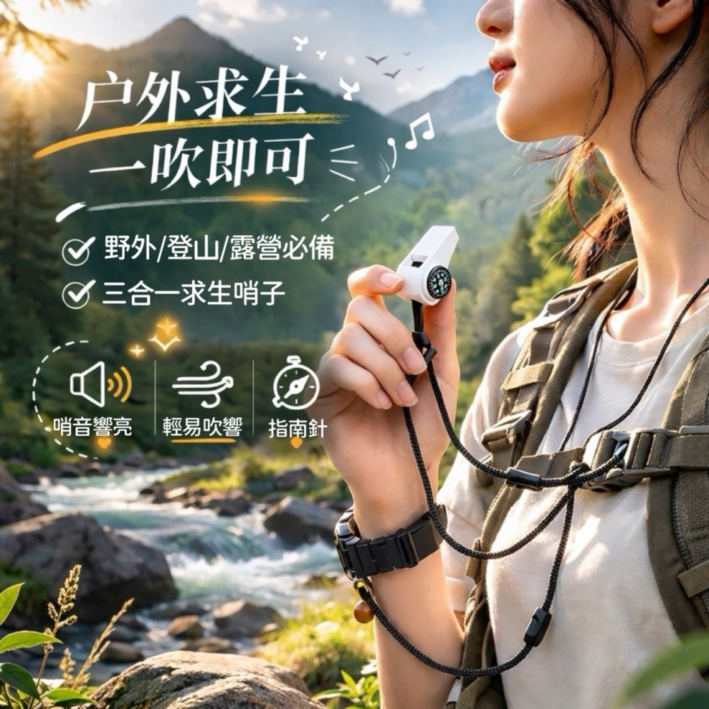 三合一求生哨 指南針＋口哨＋溫度計 野外求生 哨子 救生哨 急救哨 防身防狼 裁判哨子 教練哨 登山露營用品 EA969-細節圖6
