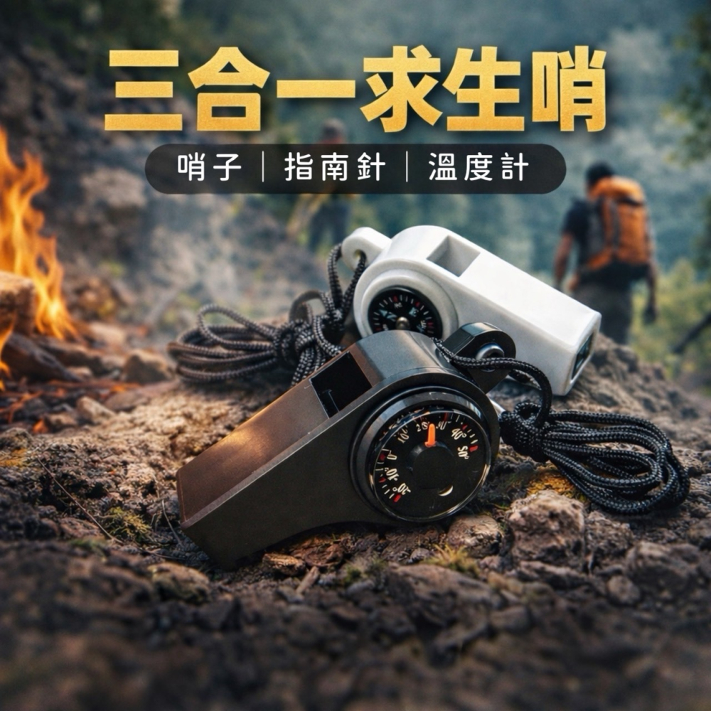 三合一求生哨 指南針＋口哨＋溫度計 野外求生 哨子 救生哨 急救哨 防身防狼 裁判哨子 教練哨 登山露營用品 EA969-細節圖7
