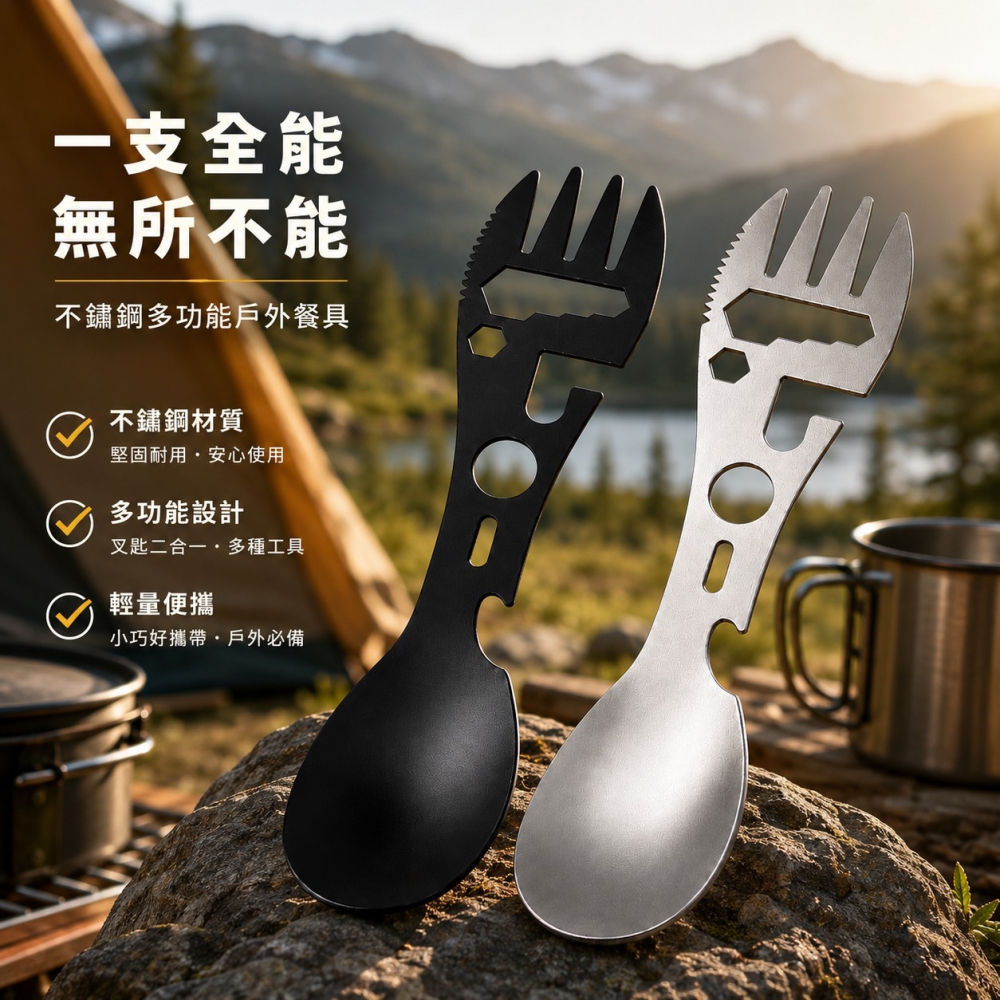 多功能叉勺 露營野炊湯匙 多功能湯匙 露營餐具 摺疊湯匙 湯匙 叉子 開罐器 野炊 登山 戶外用品 外食族 EA1024-細節圖4