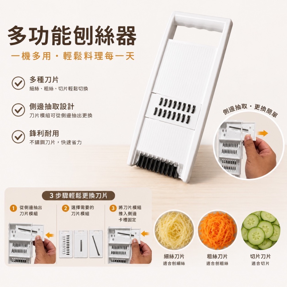 多功能切菜神器 五合一切菜器 切菜神器 不鏽鋼 刨絲器 切片器 切絲器 削皮刀 刨絲 切菜刨絲磨泥 刨絲刀 EA1032-細節圖5